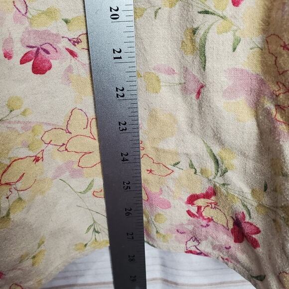 Liz Claiborne Vintage Blouse Women Large Linen Floral Button Cottage Preppy Boho - Picture 7 of 8